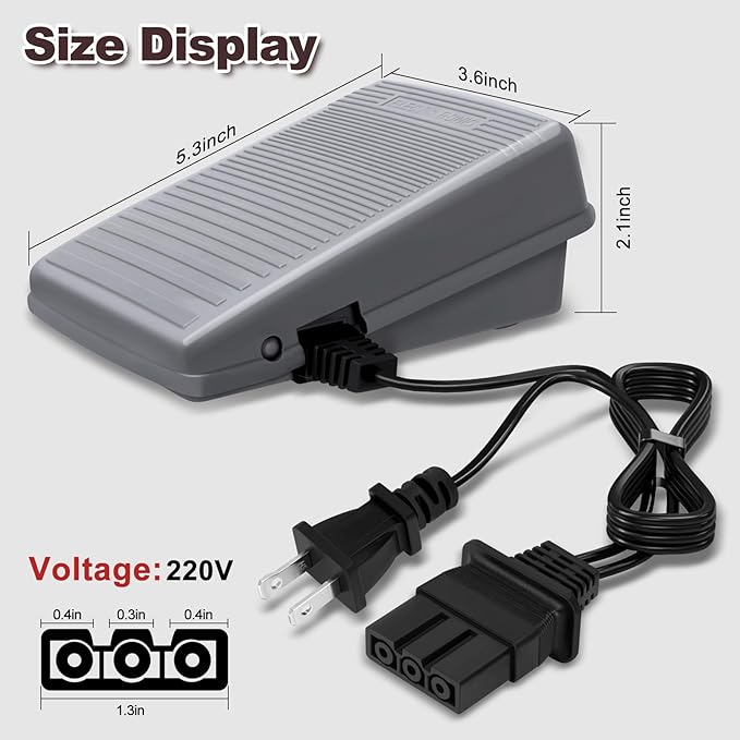 Sewing Machine Foot Pedal and Power Cord for Brother - Compatible with JX2517, LX3817, LS2125, XM2701, XL2600, LX3125, 1034D, LX2500, XL5130, GX37, LS2400, XR3774, LS1520 - Replacement for #J00360051