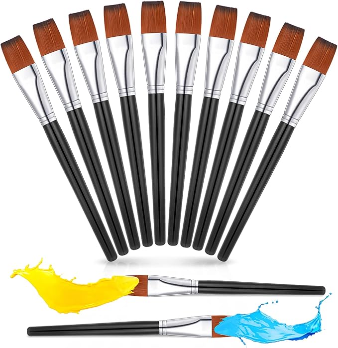 Zonon 10 Pcs 1 Inch Flat Head Paint Brushes Bulk Watercolor Acrylic Paint Brushes Synthetic Nylon Hair Paintbrush Artist Painting Brush for Detail Painting Oil Watercolor Fine Art Painting(Black)