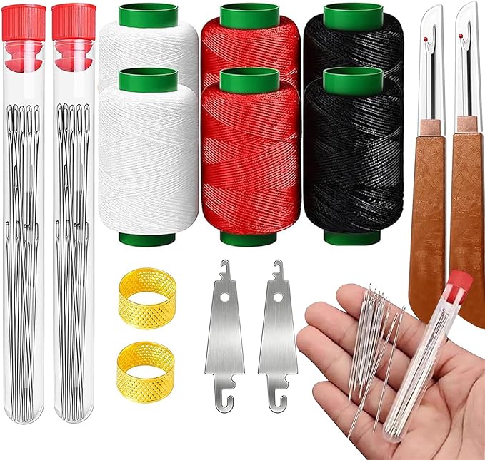74Pcs Sewing Tool Set, Big Eye Steel Sewing Needle Kit, Threader and Needle Repair Kit Stainless Steel Needles for Hand Sewing with Thread Ripper Needle Threaders Threads and Thimbles Sewing Tool Set