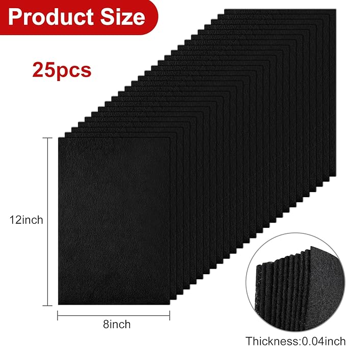 CHRORINE 25 Pcs Assorted Color Felt Fabric Sheets 8" x 12" Soft Felt Fabric Sheet for Crafts DIY Sewing Squares Nonwoven Patchwork (Black)