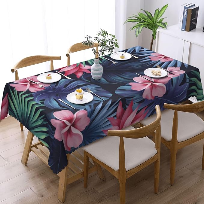 Tropical Rectangle Tablecloth Palm Leaf Summer Hawaiian Themed Leaves Table Cloth Dining Table Cover for Home Kitchen Restaurant Party Buffet Picnic 54 x 72 Inch