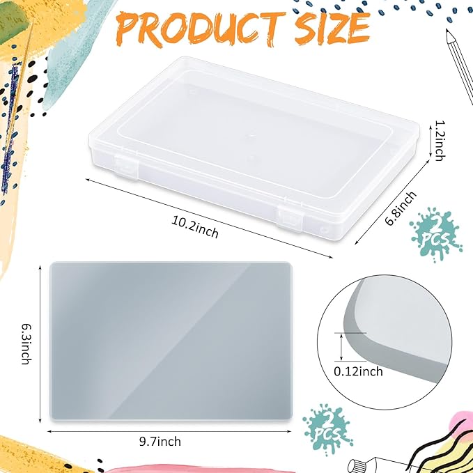 Nuanchu 4 Pcs Handy Glass Oil Paint Palette Included 10.2 x 6.8 x 1.2 Inches Airtight Stay Wet Palette Container and 9.7 x 6.3 Inches Tempered Glass, Keeps Paint Fresh, Ideal for Travel Outdoor, Grey