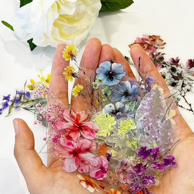 50-Pack Transparent Waterproof Watercolor Wildflower Flower Scrapbook Stickers – Vibrant Nature Floral Decals for Card, Journals, Resin Art Project