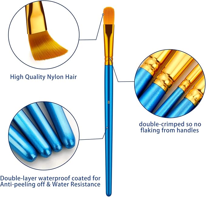 Paint Brushes Set, 20 Pcs Paint Brushes for Acrylic Painting, Oil Watercolor Acrylic Paint Brush, Artist Paintbrushes for Body Face Rock Canvas, Adult Drawing Arts Crafts Supplies, Blue+Pink
