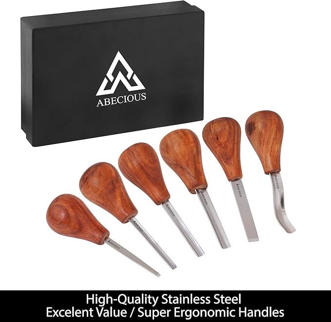 Premium Wood Carving Tools Set of 6 Pcs - Wood Carving Kit with Gloves for Woodcarving with Ash Handles Wood Carving set of Palm Gouges & Flat Chisels for Beginners to Whittling in Different Shapes