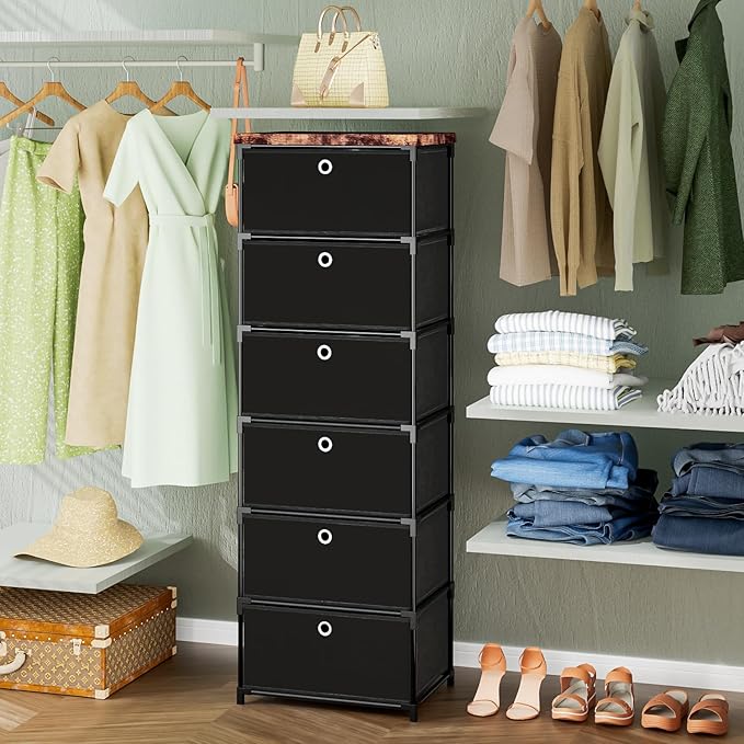 Fabric Storage Drawers and Chest of Drawers, Beautiful Small Dresser with Drawers, Sturdy 6 Drawer Dresser for Closet Dorm,Drawer Unit for Toys,Yarns