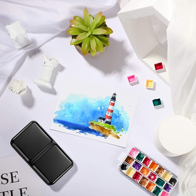 Zonon 51 Pcs Watercolor Paint Palette and Half Pans Set Watercolor Tin Box, Metal Palette Paint Case with Lid Empty with Storage Bag for Travel Artist(Black)