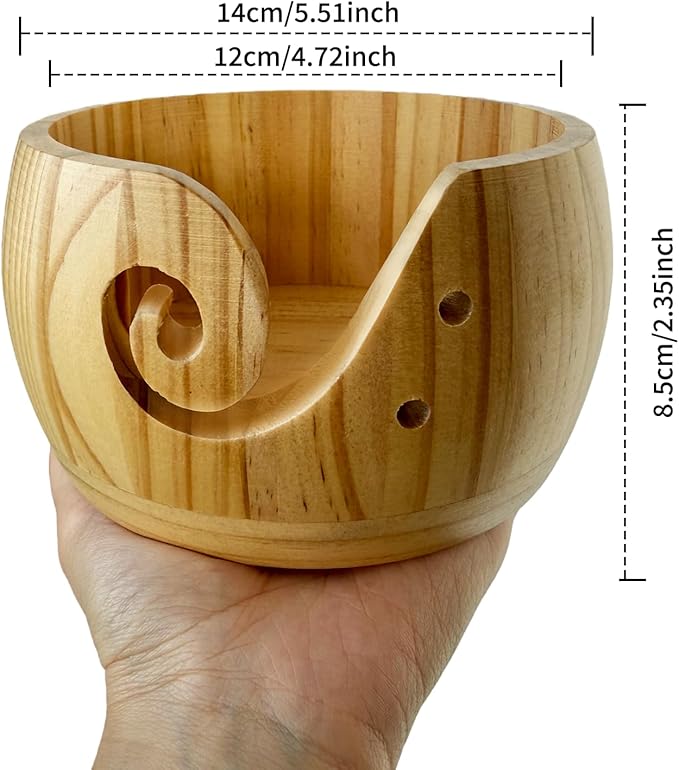 Large Wooden Yarn Bowl with Removable Holder & Lid | 2-in-1 Handmade Crochet and Knitting Yarn Organizer for Tangle-Free Crafting | Yarn Storage Box with Smooth Feed Holes
