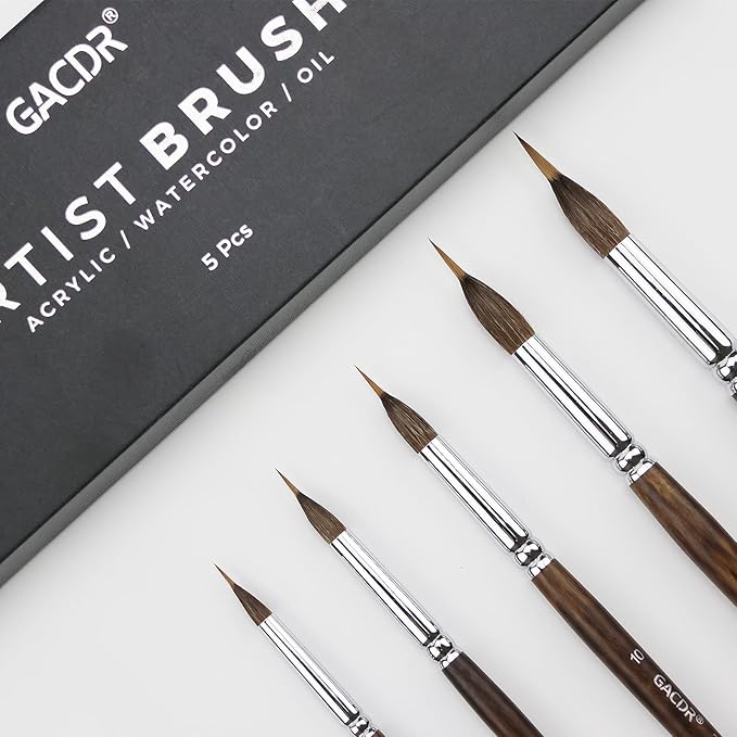 Watercolor Brushes Set - 5Pcs Extended Needle Point Artist Paint Brushes Professional Liner Brush - Synthetic Sable Hair Thin Paint Brushes for Watercolor Acrylic & Gouache