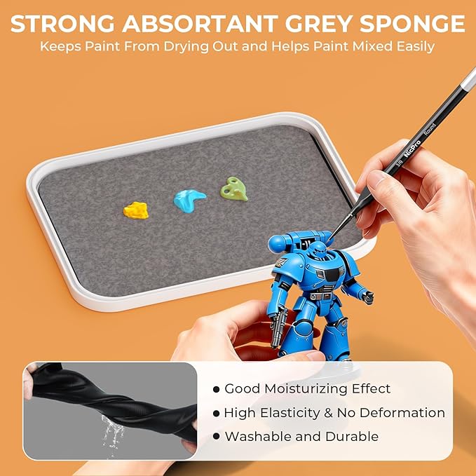 Nicpro Stay Wet Palette for Painting Miniature, Acrylic Paint Palette Tray with Lid, 100PCS Wet Pallet Paper, 4PCS Sponge, Brush Holder Paint Mixing Saver Palette for Miniature Model Paint