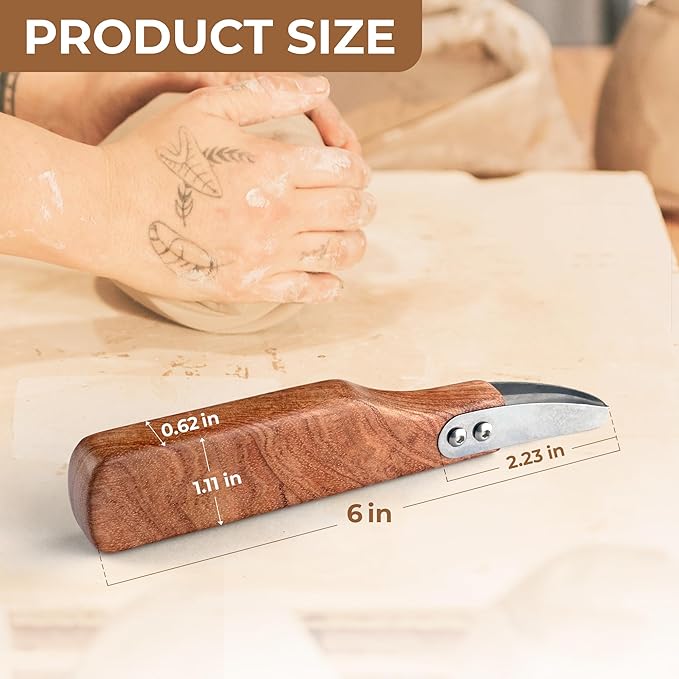 VTUNA Ceramic Trimming Tool, Hardwood Handle and Stainless Steel Cutting Blade Clay Sculpting Tool, Trimmer for Potters, Item for Pottery Making.