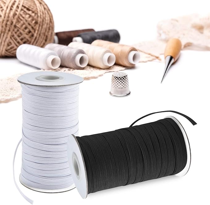 Coopay 80 Yards Length 1/4" Width Elastic Bands Flat Elastic Cord Rope Heavy Stretch Spool Knit for Sewing DIY Projects, Arts & Crafts, 2 Rolls, 40 Yards/Roll (Black and White, 1/4 Inch)