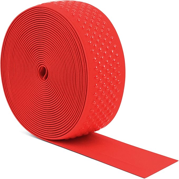 Mandala Crafts 1.5 Inch Elastic Silicone Gripper Tape for Clothing - 10 Yds Dotted Non Slip Elastic Band for Sewing - Red Silicone Flat Fabric Stretchy Ribbon Straps