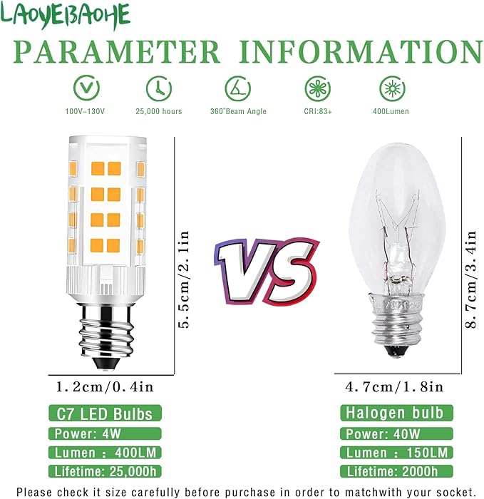 Sewing Accessorie 4W 7/16 Base Screw LED Bulbs No Flicker 82CRI,400Lumen Compatible for Singer Brother, Bernina, Viking Models Listed Replacement Part Numbers #7SCW (2Pcs White 6000K)