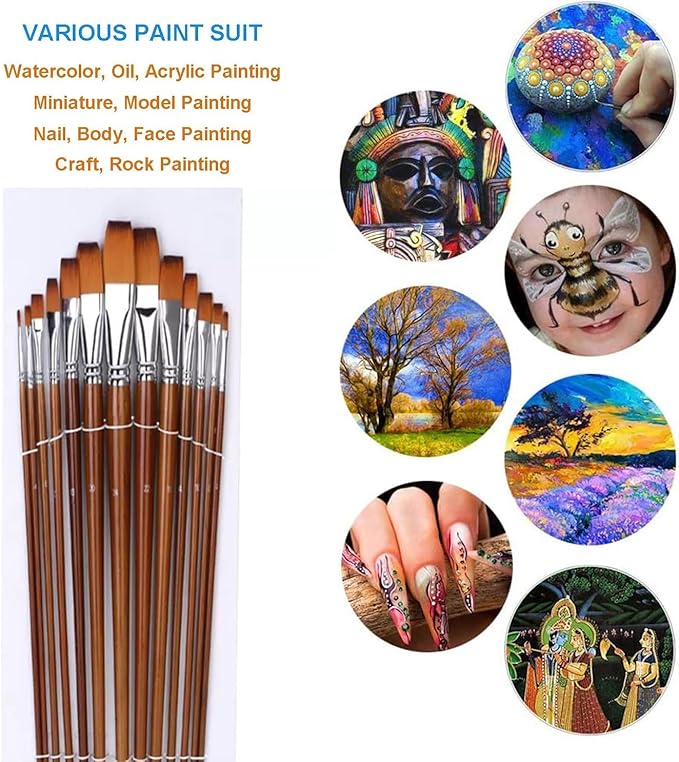 Watercolor Brushes, Paint Brushes 13pcs Long-Handled Flat Paintbrushes Large Artist Acrylic Paint Brush Set for Canvas Painting Oil/Gouache Arts Crafts Supplies