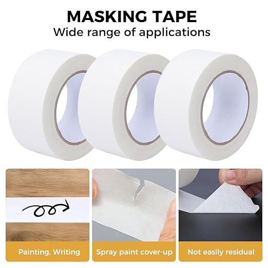 Masking Tape 2 Inch Wide, 10 Rolls Bulk Pack (550 Yards Total) - White Painter Tape for Sharp Paint Lines, Art & General Use