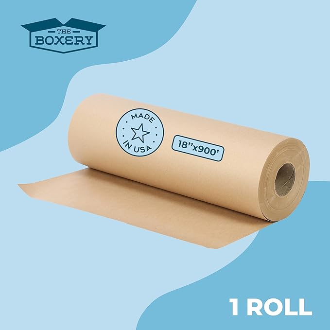The Boxery Kraft/Brown Kraft Paper Roll, 18” x 10,800” (900’)-40lb. Thickness-Brown Wrapping Paper, Natural Kraft Packing Paper, Void Fill, Arts/Crafts, Bulletin Boards, Gift Wrapping