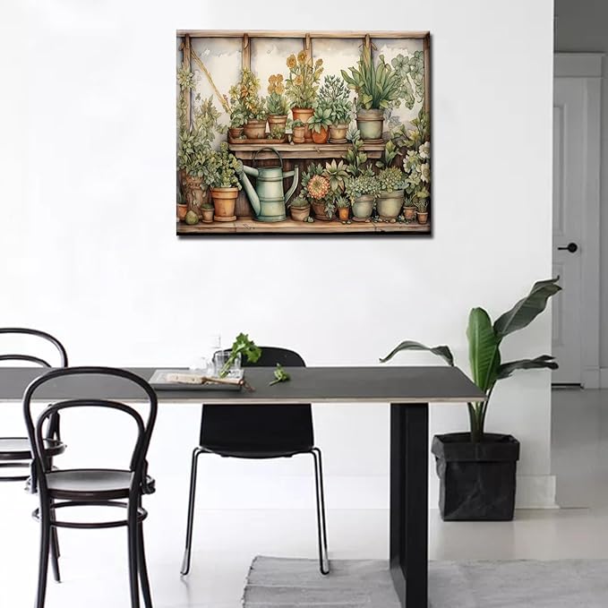 Vintage Wood Gardening Painting Paint by Number Rustic Garden Scenery with Plants DIY Painting on Canvas with Brushes Acrylic Paints Paint by Numbers for Adults and Beginner 16x20 Inch（DIY Frame）
