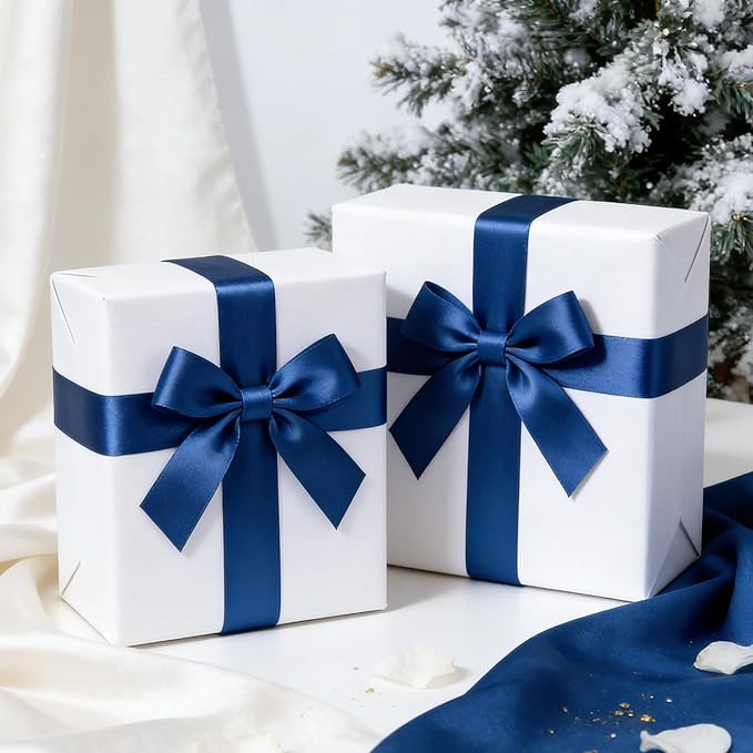Blue Satin Ribbon 1-1/2 Inch x 2 Rolls Blue Wide Satin Fabric Ribbon for Gift Packaging, Christmas, Wedding, Flower Bouquet, Holiday Party, Invitation