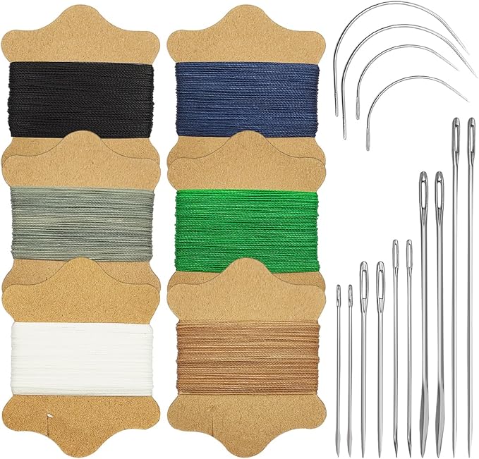 17 pcs Leather Stitching Kit, SourceTon Upholstery Needle and Thread, 6 Colors Thick Sewing Thread for Fabric, Leather, DIY, Clothing, Sewing