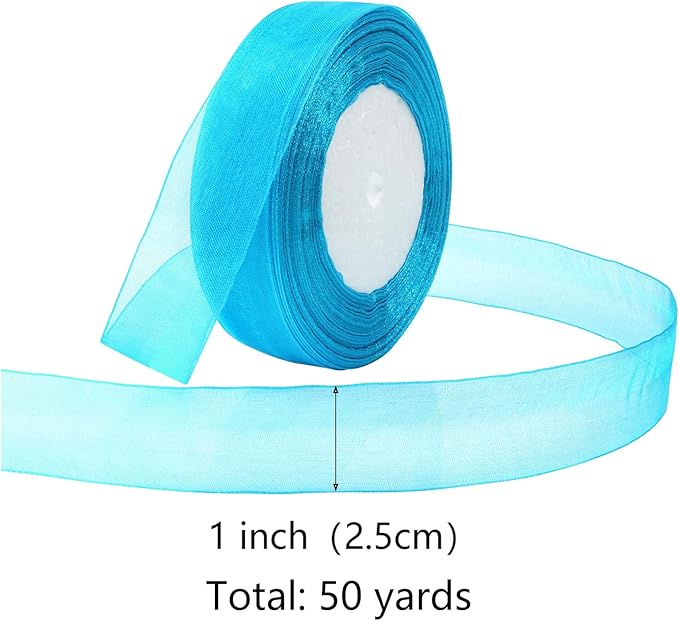 Turquoise Ribbon for Gift Wrapping 1 inch Sheer Organza Ribbon for Flower Bouquet Tulle Thin Chiffon Ribbons for Wedding Invitations Presents Decorations Crafts 50 Yards