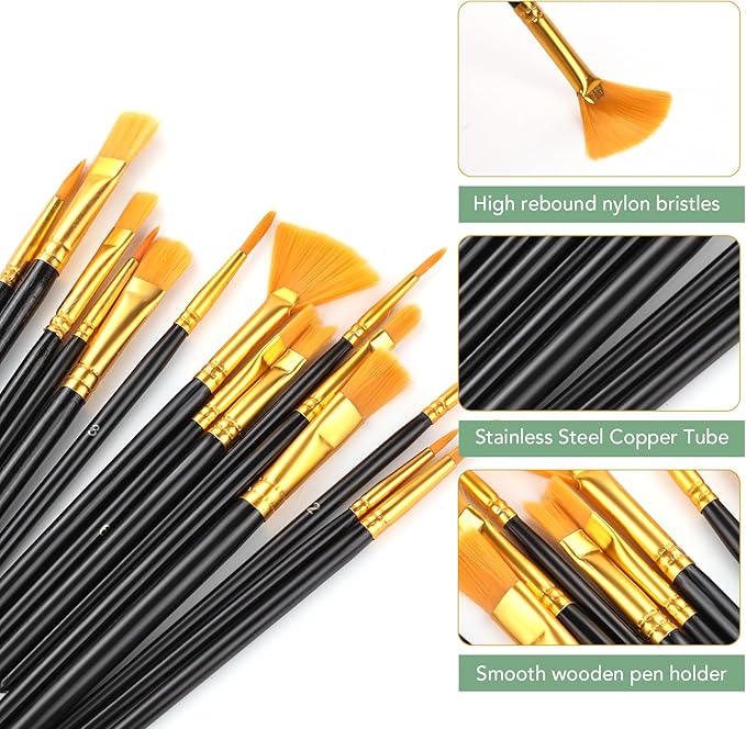 AROIC Acrylic Paint Brush Set,1pack/15pcs Nylon Hair Acrylic Painting Brush,Watercolor Rock Face Painting Brush, Artist Craft Brush Supplies, Paint Brush Set for All Purposes Children Adult Painting.