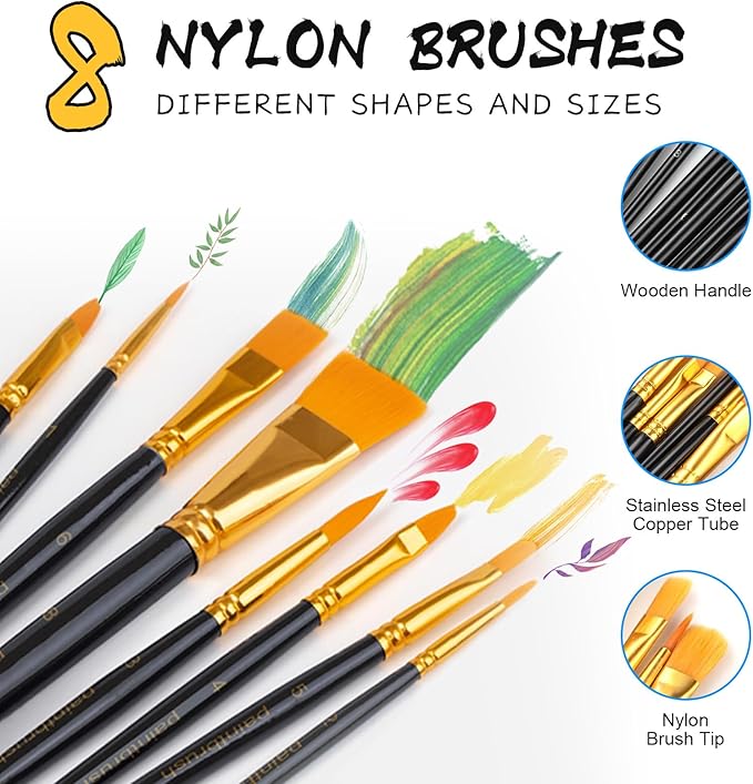 Paint Set, Acrylic Paint Set for Kids & Adults - Painting Supplies with18 Acrylic Paints, 8 Painting Brushes, 5 Canvas Panels, etc