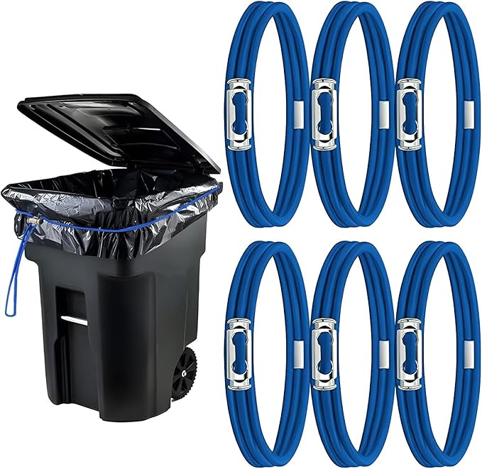 Gallon Trash Can Rubber Bands (Set of 6), Elastic Garbage Bin Straps, Trash Can Liners for Kitchen, Bathroom, Outdoor & Multi-Purpose Use, Blue-Extra Large (40-96Gallon)