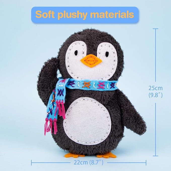 Avenir My First Sewing Kit for Beginner Ages 6+ I Premium Plush Big DIY Animals I Child-Safe Tools for Easy Crafting Fun I Motor Skills Wiggle Stuff Stitching Creativity I Skill Gift for Boys & Girls