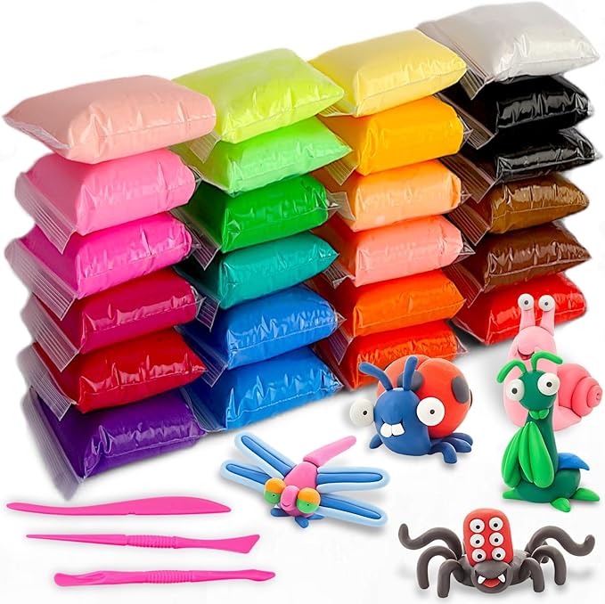 Air Dry Clay Kit 24 Colors with Tools, DIY Magic Modeling Clay for Kids Crafts, Soft and Non-Sticky, Birthday Christmas Gift for Boys Girls Teens (24 Colors)