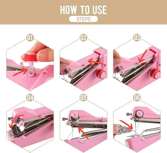 Handheld Sewing Machine CS101,Sewing Machines for Beginners,Portable Electric Mini and Samll Hand Held Sewing Machines Kit for Adults and Kids Pink Set