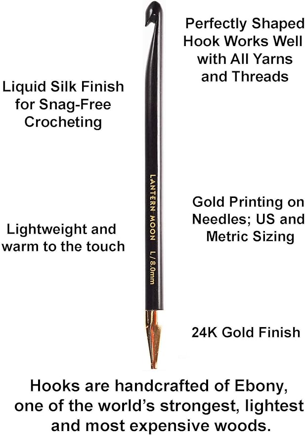 Lantern Moon Bequest 6-Inch Tunisian Interchangeable Crochet Hook Set Handcrafted Ebony Sizes US G, H, I, J,K, L, Silk Case, 2 Cords, 2 End Caps, 1 Tighten Tool with Project Bag