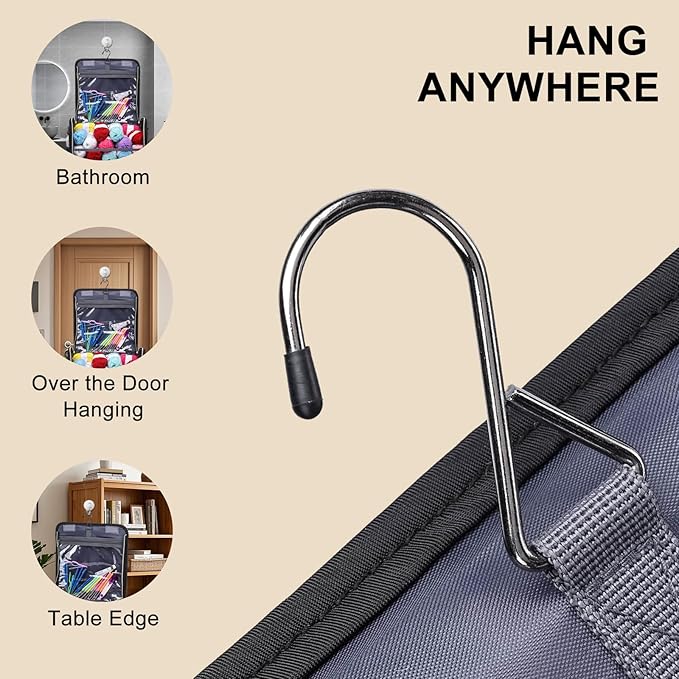 Crochet Bag with Hanging Hook - Portable Yarn Storage Bag, Large Capacity Door Room Essentials Travel Organizer for Crochet Hooks, Crochet Accessories, Black