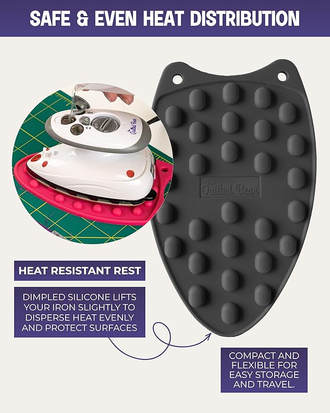 The Quilted Bear Mini Iron, Rest & Ironing Mat - Lightweight Mini Steam Iron with Hard Shell Travel Case, Rest & Ironing Mat - Travel Essentials for Wrinkle Free Clothes & Effortless Quilting (Black)