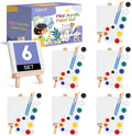 ESRICH 6 Set Mini Acrylic Paint Kit, Minis Stretched Canvas with Easel, Acrylic Paint Strips, Paint Palettes, Painting Brushes, Mini Canvas and Easel Set for Kids Artists Beginner, Gift