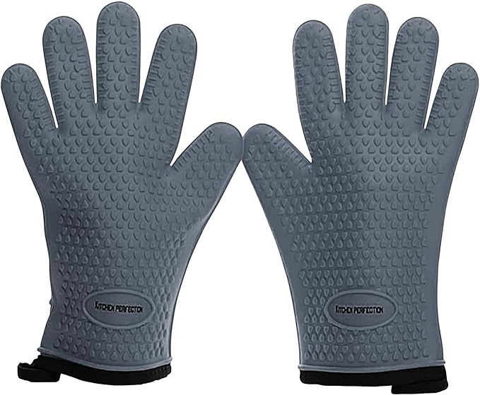 KITCHEN PERFECTION XL Silicone Smoker Oven Gloves for Women -Extreme Heat Resistant BBQ Gloves -Handle Hot Food Right on Your Grill Fryer&Pit|Waterproof Grilling Cooking Mitts|Superior Set+3 Bonuses