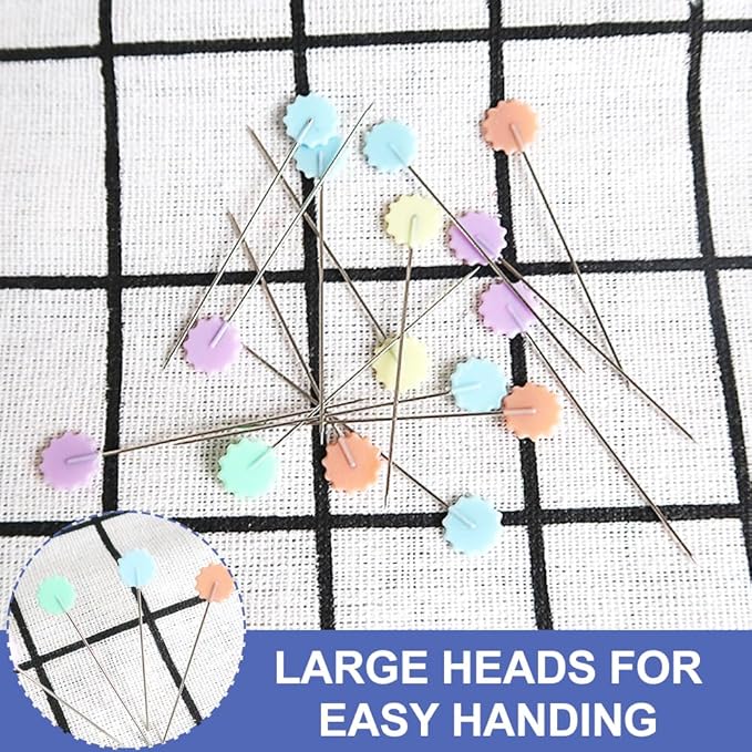 200Pcs Sewing Pins,Flat Head Steel Wire Straight Pins,Flower Head Sewing Pins for Fabric,2 inch Long Quilting Pins with Storage Box,for Sewing DIY Projects Dressmaker Jewelry Decor