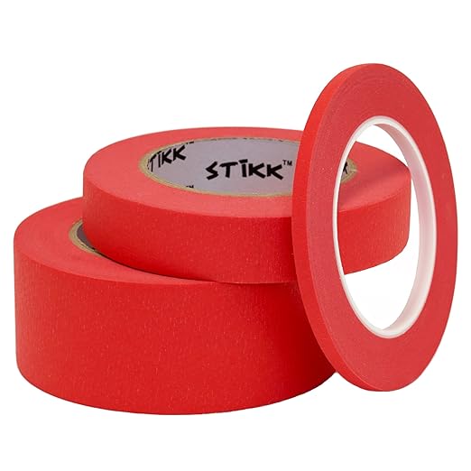 STIKK Painters Tape - 3pk Red Painter Tape - 1 inch x 60 Yards - Paint Tape for Painting, Edges, Trim, Ceilings - Masking Tape for DIY Paint Projects - Residue-Free Painting Tape