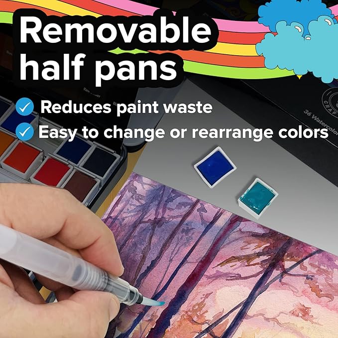 Professional Watercolor Paint Set, 36 Water Colors for Adults, Painting Kit with Palette and Brush Pen, Portable Watercolor Paints for Travel and Art Projects