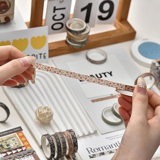 20 Rolls Skinny Vintage Washi Tape Set Retro Arts Adhesive Tapes Basic Patterns Decorative Masking Tape Sets for Craft, Kids, Scrapbook, DIY, Gift Wrapping (Remaining Joy)