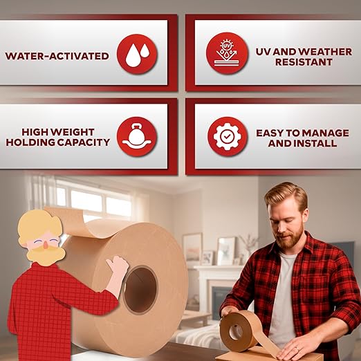 XFasten Brown Paper Packing Tape - 2.75-Inch x 375-Feet, Water Activated, Reinforced for Moving & Packing Boxes