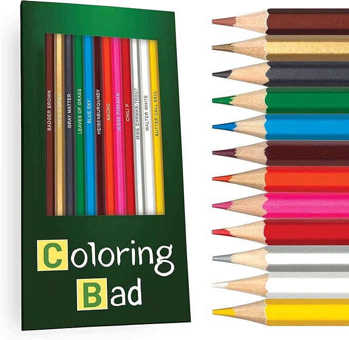 Coloring Bad Colored Pencil Set for Fans of Breaking Bad | Set of 12 Breaking Bad-Inspired Parody Pencils | Each Color Pencil is Foil-Stamped with Clever Show References | Great Gift for Fans