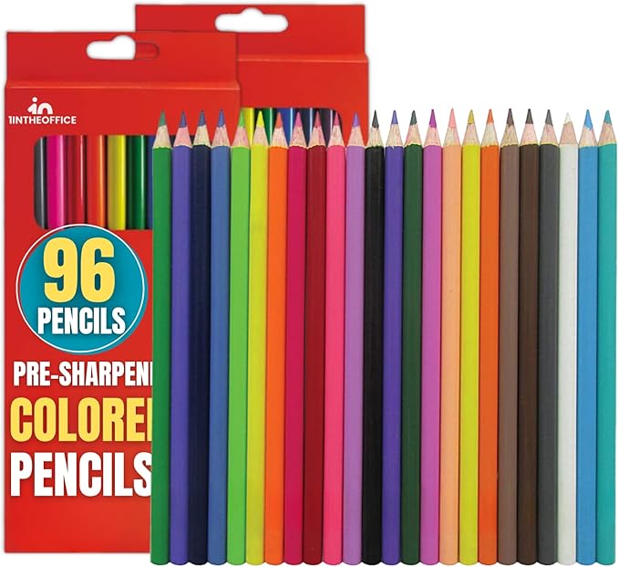 1InTheOffice Colored Pencil, Colored Pencils for Kids, Art Colored Pencils, Pre-Sharpened Pencil Set, (96 Pack)
