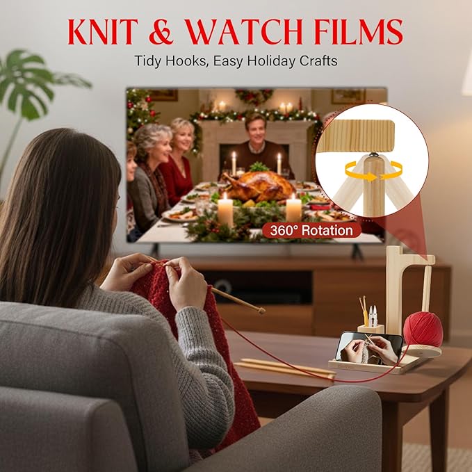 BloVine Upgraded Wooden & Magnetic Yarn Holder for Crocheting,Ideal Christmas Gift for Knitters with Phone Holder & Needle Storage, in Elegant Gift Box