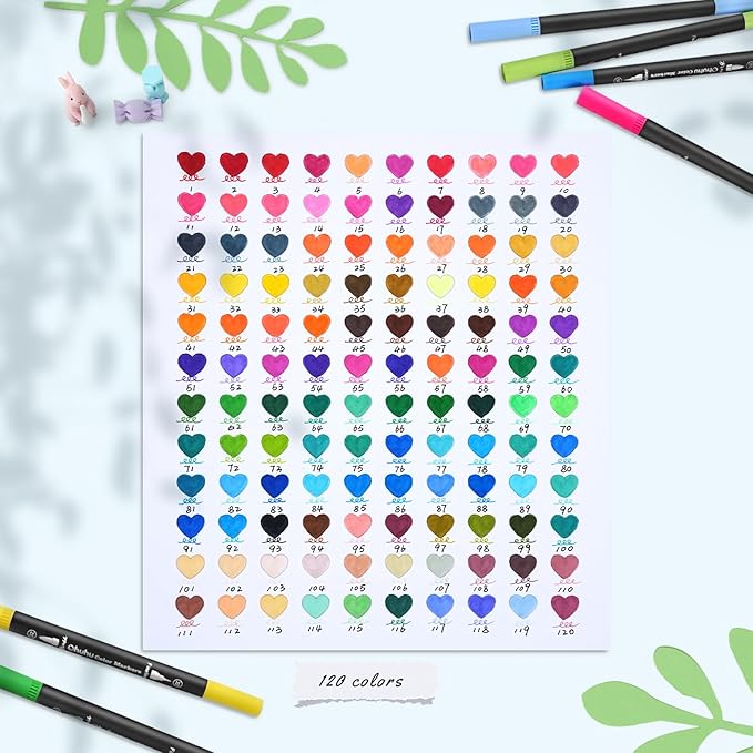 Ohuhu Markers for Adult Coloring Books No Bleeding 120 Colors Coloring Markers Water-based Dual Tips Fineliner & Brush Drawing Pens Art Pens for Kids Adults Sketch Journal - Maui - Black