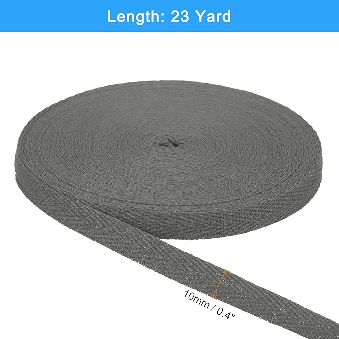 uxcell 23 Yards Cotton Twill Tape, 3/8-inch Herringbone Webbing Ribbon Bias Binding Tapes for Clothes Sewing, DIY Crafting (Dark Gray)