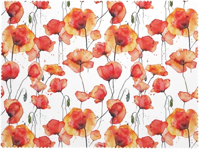 Red Orange Poppies Rectangle Tablecloth Watercolor Poppy Wild Flowers Table Cloth Dining Table Cover for Home Kitchen Restaurant Party Buffet Picnic 54 x 72 Inch