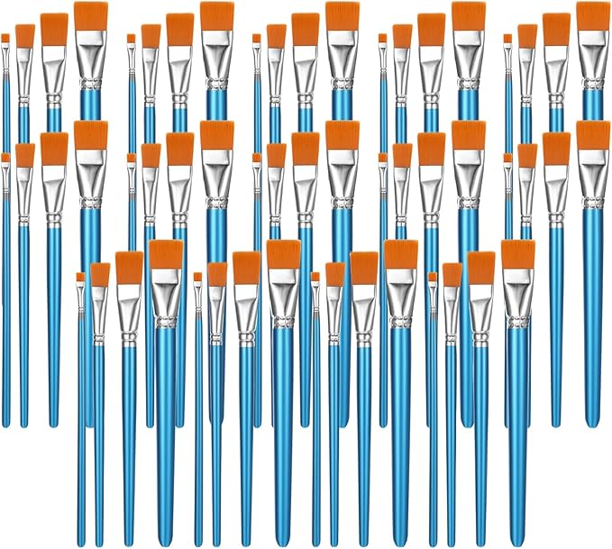 60 Pcs Paint Brush Set Bulk Acrylic Brush Wood Paint for Detail Art Crafts Kids Artist Adult Watercolor Oil Face Body(1, 0.75, 0.5, 0.25 Inch,Flat Style)