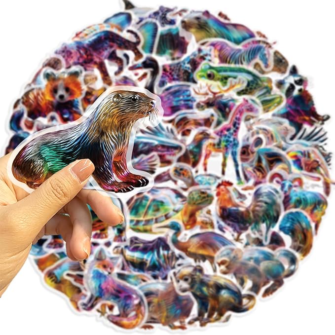 Yoksas Iridescent Wildlife Scrapbook Stickers - 50 Pieces Waterproof Clear Painted Animal Stickers for Scrapbooking,Journals,Planners