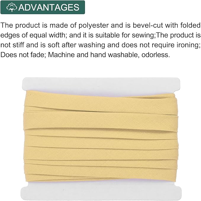 MECCANIXITY 1/2 Inch Double Fold Bias Tape Continuous Bulk Cotton Bias Tape for Sewing Seaming Quilting Hemming Binding Crafts (Lemon Yellow 12 Yards)